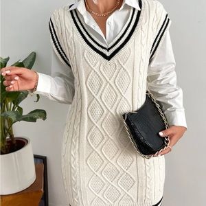 NWT SHEIN EZwear Striped Trim Cable Knit Sweater Dress Without Shirt